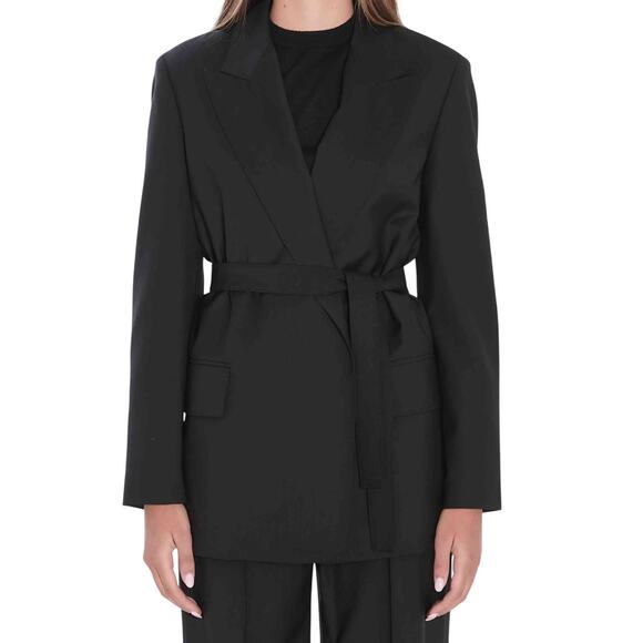 The Row Wool Wrap Tie Belt Jacket Black Size US 2 Fine Knit Silk lined